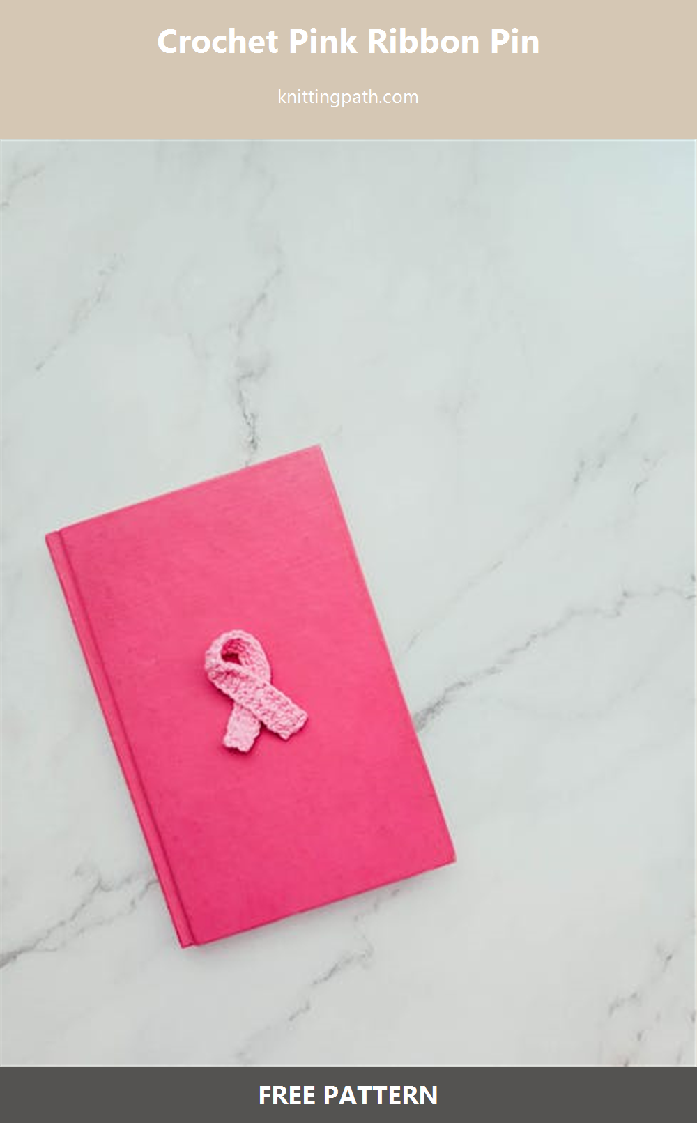 Crochet Pink Ribbon Pin